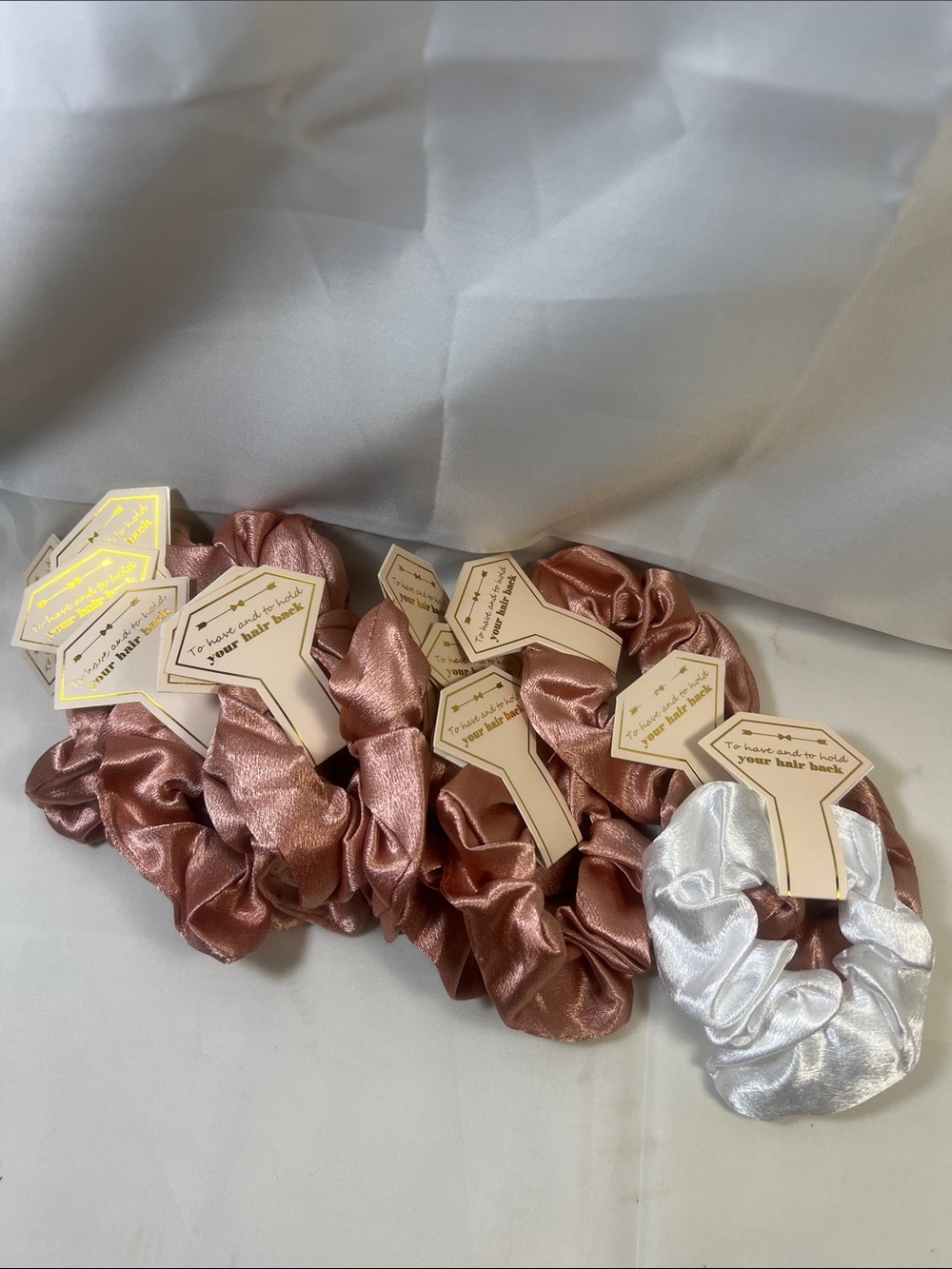 12 WSilk-Feel Satin Scrunchie Set - Rose Gold & Silver